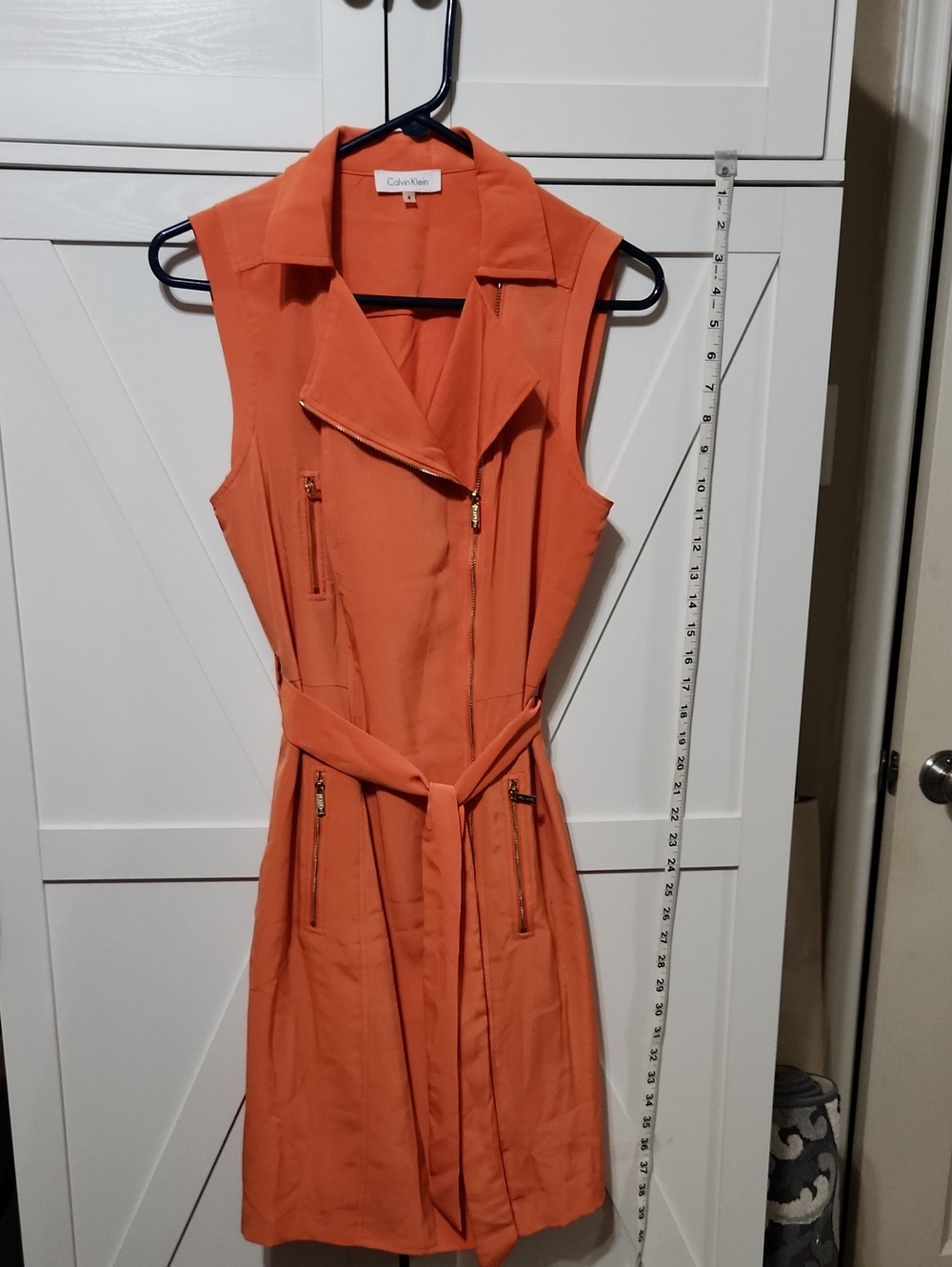 Calvin Klein Orange Zipper Dress With Pockets, Size 4, Great For Office